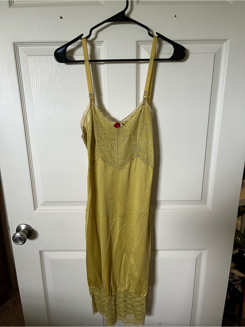 Yellow Lace-Trim Slip Dress